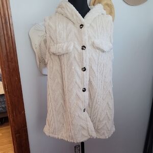 Plush Cream Hooded Vest with Buttons